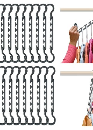 Max Space Saving Hangers, 10-Pack, 360° Swivel, Grey | Cascading closet hangers organize shirts, pants and accessories vertically to maximize closet space; foldable swivel design.