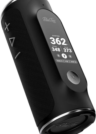 Blue Tees Golf Player+ AI-Powered GPS Speaker - Touchscreen Display, 10+ Hour Battery, 40,000+ Courses, Visual & Audible Distances, Hazard Detection, IPX7 Waterproof (Black)