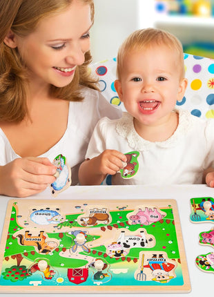 SYNARRY Wooden Puzzles for Toddlers 1-3, 6XSET Animals Puzzles for Toddlers 2-4 with Rack, Toddler Puzzles Ages 2-4, Kids Learning Educational Montessori Toys, Education Toys for 2 3 Years Boys Girls