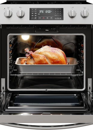 Kenmore Front Control Electric Range Oven with 5 Cooktop Elements with 7 Cooking Power Options, True Convection, Steam and Self Clean, Freestanding Oven, 4.8 cu. ft. Capacity Stainless Steel