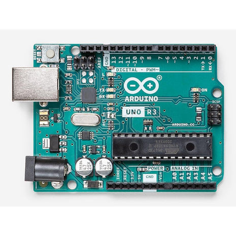 Arduino Uno REV3 [A000066] - ATmega328P Microcontroller, 16MHz, 14 Digital I/O Pins, 6 Analog Inputs, 32KB Flash, USB Connectivity, Compatible with Arduino IDE for DIY Projects and Prototyping