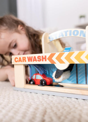 Melissa & Doug Service Station Parking Garage with 2 Wooden Cars and Drive-Thru Car Wash