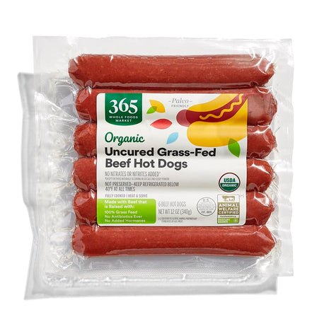 365 by Whole Foods Market, Organic Uncured Grass Fed Beef Hot Dogs, 12 oz