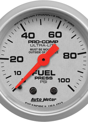 Auto Meter 4312 Ultra-Lite Mechanical Fuel Pressure Gauge Regular, 2-1/16 inch (52.4mm)