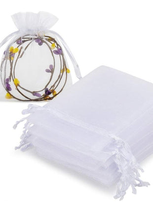 HRX Package 100pcs White Organza Jewelry Bags Drawstring 3 x 4 inch, Little Mesh Gift Pouches Mini Candy Bags for Small Presents Jewelry Earrings