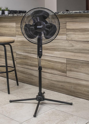 Comfort Zone Electric Oscillating Pedestal Fan, Stand Fan, 16 inch, 3 Speed, 90 Degree Oscillating Head, Adjustable Height and Tilt, Airflow 7.48 ft/sec, Ideal for Home, Bedroom & Office, CZST161BTEBK