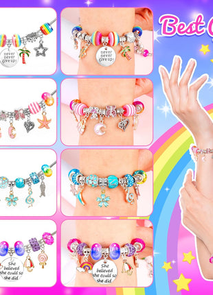 AMAZING TIME 130 Pcs Charm Bracelet Making Kit, Jewelry Toy for Girl Age 8-12 Beads Craft Set for 5 6 7 8 9 10 11 12 Year Old Teenage Birthday Gift