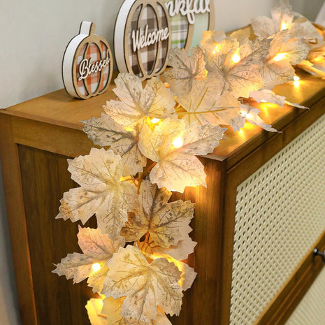 Timer   2 Pack Fall Decor Fall Garland with Lights Fall Decorations for Home, Lighted Maples Leaves Garland Total 13Ft 40LED Battery Operated Halloween Thanksgiving Decor Home Indoor Outdoor Christmas