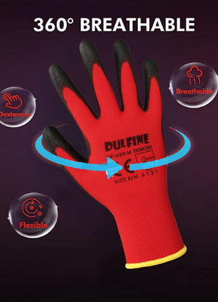 Safety Work Gloves PU Coated-12 Pairs,Red Seamless Knit Glove with Polyurethane Coated Smooth Grip on Palm & Fingers, for Men and Women, Ideal for General Duty Work (Large)