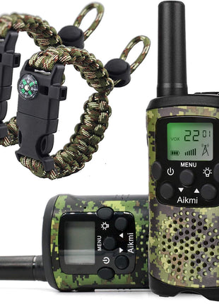 Aikmi Walkie Talkies for Kids Toys and Paracord Bracelets, Gift Boys Girl | 22CH 3-Mile Range 2-Way Radio w/Flashlight, Ideal Camp Gear & Pretend Toys, Fun Birthday & Christmas Gift for Kids Aged 3+