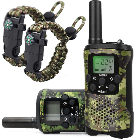 Aikmi Walkie Talkies for Kids Toys and Paracord Bracelets, Gift Boys Girl | 22CH 3-Mile Range 2-Way Radio w/Flashlight, Ideal Camp Gear & Pretend Toys, Fun Birthday & Christmas Gift for Kids Aged 3+
