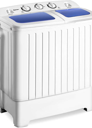 Giantex Portable Mini Compact Twin Tub Washing Machine 20lbs Washer Spain Spinner Portable Washing Machine, Blue+ White
