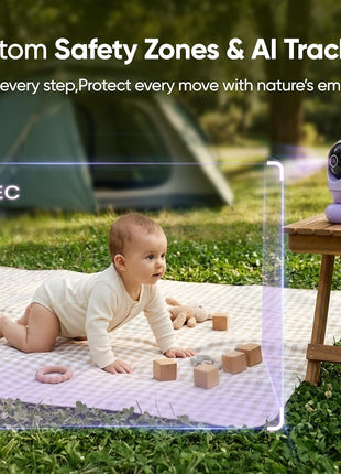 Monai 3K Smart Baby Camera with 8H Portable Battery, Eye-Safe 950nm Night Vision, Secure WiFi Baby Camera Monitor with App, 24/7 Monitoring, 7 Safety Features & AI Assistant, Cry & Covered Face Alert