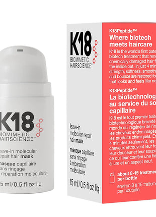 K18 Leave-In Molecular Repair Hair Mask, Patented, Lasting Repair For Dry, Frizzy, Damaged Hair, Reverse Damage In 4 Minutes From Bleach, Color, Chemical Services + Heat