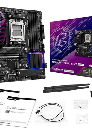 ASRock AMD B850M Phantom Gaming Riptide WiFi 7 Socket AM5 Ryzen 9000, 8000 and 7000 Series DDR5 B850 up to 8000+ (OC) MHz 256GB Micro ATX Motherboard M.2 SATA3 6.0 Gb/s PCIe 5.0 BIOS Flashback