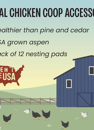 MagJo Aspen Nesting Pads for Chicken Coops - USA Grown Aspen Excelsior Nest Box Liners 13x13-12 Pack