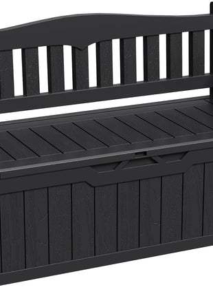 Greesum 80 Gallon Storage Bench Outdoor Deck Box with Armrest, Black | Patio Furniture,Lockable, Waterproof and UV Resistant, Suitable for Garden, Pool