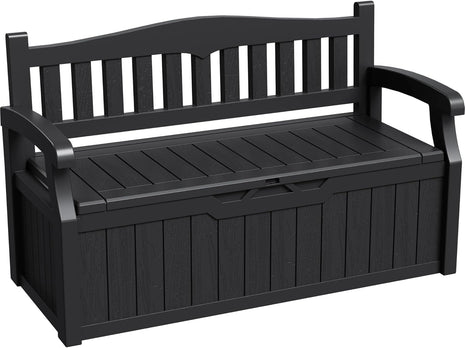Greesum 80 Gallon Storage Bench Outdoor Deck Box with Armrest, Black | Patio Furniture,Lockable, Waterproof and UV Resistant, Suitable for Garden, Pool