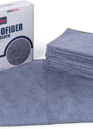 USANOOKS Microfiber Cleaning Cloth Grey - 12 Pcs (12.5 inchx12.5 inch) - High Performance - 1200 Washes, Ultra Absorbent Microfiber Towel Weave Grime & Liquid for Streak-Free Mirror Shine - Car Washing Cloth