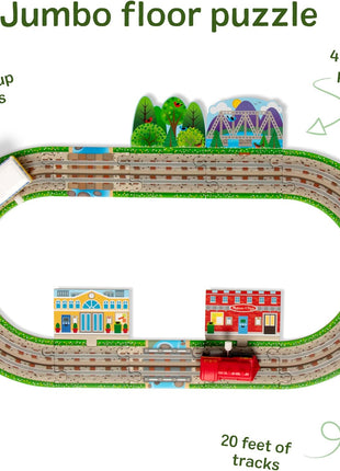 Melissa & Doug Design Your Own Railroad 48-Piece Floor Puzzle with 2 Wind-up Toy Trains and Interchangeable Scenery, Kids Puzzles with Preschool Toys for Girls & Boys Ages 4 and Up - FSC Certified