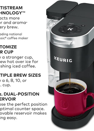 Keurig K-Supreme Single Serve K-Cup Pod Coffee Maker, MultiStream Technology, 4 Brew Sizes, 66oz Dual-Position Removable Reservoir, Black | Multistream Technology, 4 Brew Sizes, 8, 10, 12 Oz, 66 Oz Dual-Position Removable Reservoir