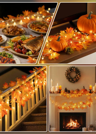 Luditek Fall Decor 3 Pack Fall Leaf Garland with Lights, Total 24.6ft 60 LED Halloween String Lights, Thanksgiving Decorations for Home Holiday Autumn Indoor Friendsgiving Gift