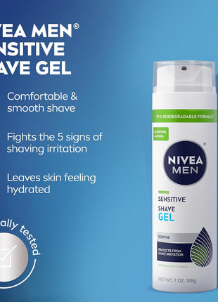 NIVEA MEN Sensitive Shave Gel with Vitamin E, Soothing Chamomile and Witch Hazel Extracts, 3 Pack of 7 Oz Cans