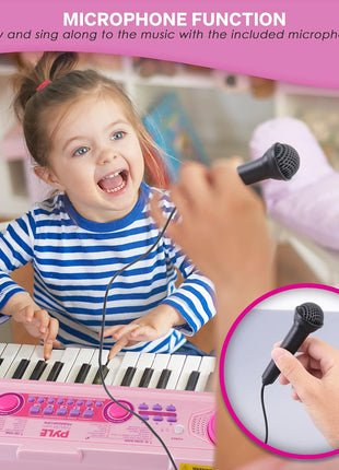 Pyle, Electric Keyboard 49 Keys-Portable Digital Musical Karaoke Piano Keyboard-100 Tunes/Rhythms, 50 Demos, Rechargeable Battery-Wired Microphone-Beginners Kids Adult Pink PKBRD4912PK.3