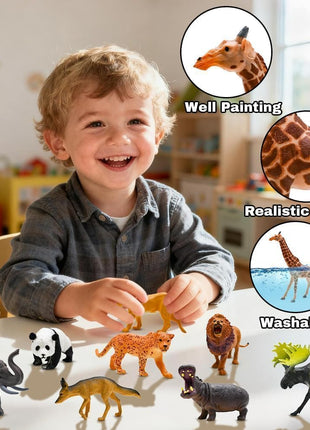 Safari Animals Figures Toys, Realistic Wild Zoo Animal Figurines, Plastic African Jungle Animals Playset for Kids Toddlers, 21Pcs Safari Toys Birthday Gifts for Boys Girls