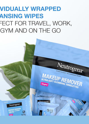 Neutrogena Makeup Remover Wipes Singles, Individually Wrapped Face Wipes, Daily Facial Cleanser Towelettes, Gently Removes Oil & Makeup, Alcohol-Free Makeup Wipes, 20 ct