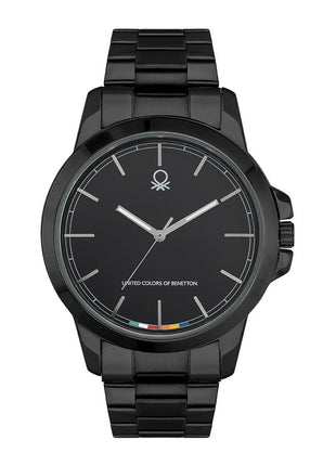 United Colors of Benetton Signature Analog Watch for Man with Black Round Dial & Black Stainless Steel Bracelet Band Water Resistant Men's Wrist Watches - UWUCG2102