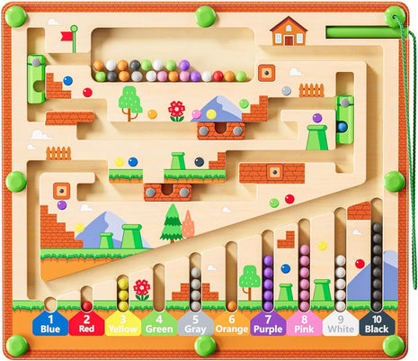 zhiwuzhu Magnetic Color and Number Maze for Montessori Toys,Wooden Matching Learning Counting Board for Toddler Ages 2-4,Toddler Fine Motor Skills Toys for Boys Girls