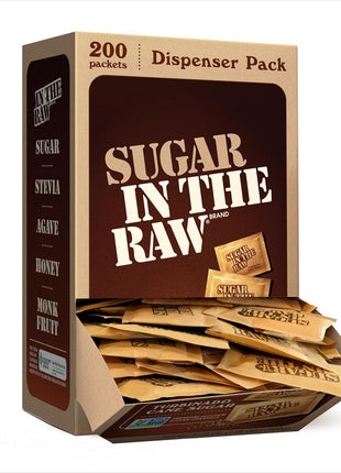Sugar In The Raw Turbinado Cane Sugar Packets, 200 Ct Box, 1 Pack, Pure, All-Natural Turbinado Sugar, Non-GMO Project Verified, Kosher, Vegan and Gluten Free