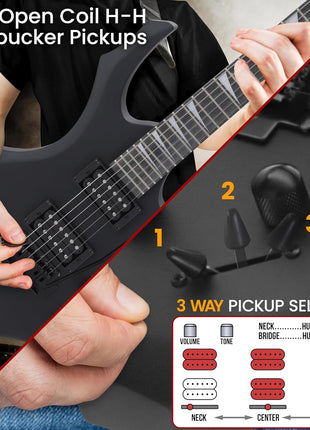 Pyle Heavy Metal EG Fire Electric Guitar Axe w/ Amplifier Kit, Full Size Instrument w/ Practice Amp & Accessories, Metal Axe, Black