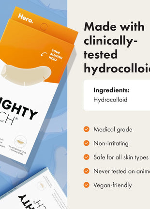 Mighty Patch Hero Cosmetics Chin Acne Pimple Patches, 10 Ct | XL Full Coverage Hydrocolloid Patch, Contoured for Chin, Non-Irritating, Dermatologist Tested