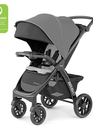 Chicco Bravo LE Stroller with Car Seat Compatibility, Compact Fold | Pewter/Grey, lightweight stroller, UPF 50+ canopy, GREENGUARD Gold, removable seat, 5-point harness, all-wheel suspension