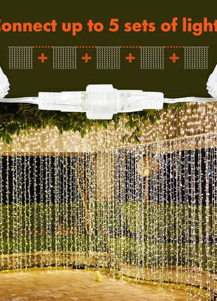 Twinkle Star 300 LED Window Curtain String Light Wedding Party Home Garden Bedroom Outdoor Indoor Wall Decorations, Warm White