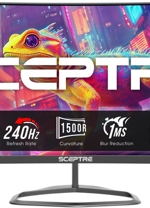 Sceptre Curved 24.5-inch Prime Gaming Monitor up to 240Hz 1080p R1500 1ms DisplayPort x2 HDMI x2 Blue Light Shift Build-in Speakers, Machine Black 2025 (C255B-FWT240 Series)