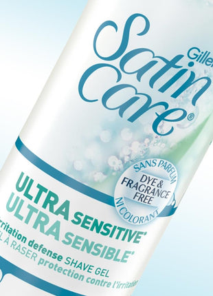 Gillette Satin Care Ultra Sensitive Shave Gel for Women, Pack of 2, 7oz Each, Frangrance Free