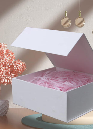 Rsgift White Gift Box with Lid, 7.8x7x3.1 Inches(Inside size:7.4x6.8x3 inches), Magnetic Closure Small box for Men - Wedding, Birthday, Graduation Packaging