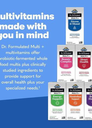 Garden of Life Dr. Formulated Multi+ Stress & Mood, Fermented Liposomal Multivitamin + Ashwagandha, B Vitamins & Probiotics - 60 Capsules, Whole Food Vitamin & Mineral Supplement