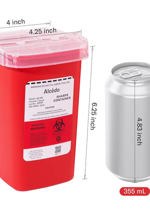 Alcedo 1 Quart Sharps Container (1-Pack) for Needle & Syringe Disposal | Small & Portable, Built-In Needle Removal Port, Temporary Safety Closure, Clear Lid, Ideal for Home, Travel & Professional