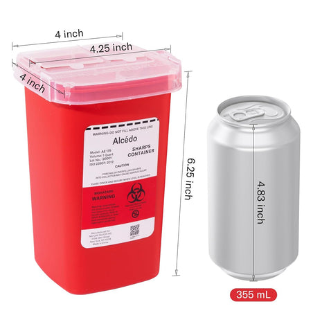 Alcedo 1 Quart Sharps Container (1-Pack) for Needle & Syringe Disposal | Small & Portable, Built-In Needle Removal Port, Temporary Safety Closure, Clear Lid, Ideal for Home, Travel & Professional