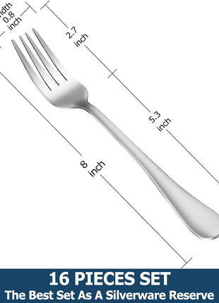 Dinner Forks,Set of 16 Top Food Grade Stainless Steel Silverware Forks,Table Forks,Flatware Forks,8 Inches,Mirror Finish & Dishwasher Safe,Use for Home,Kitchen or Restaurant