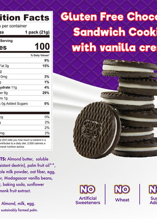 ChocZero Keto Chocolate Sandwich Cookies with Creme - Low Sugar Gluten Free Dunkies (1 Box, 9oz)