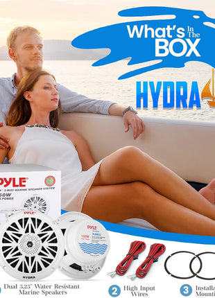 Pyle 5.25 Inch Dual Marine Speakers - 2 Way Waterproof and Weather Resistant Outdoor Audio Stereo Sound System with 150 Watt Power, Poly Carbon Cone, Cloth Surround and Low Profile Design - 1 Pair