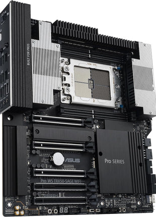 ASUS Pro WS TRX50-SAGE WIFI CEB Workstation motherboard, AMD Ryzen Threadripper PRO 7000 WX,ECC R-DIMM DDR5, 36 power-stage, WiFi 7,PCIe 5.0 x 16,PCIe 5.0 M.2, 10 Gb and 2.5 Gb LAN, multi-GPU support.