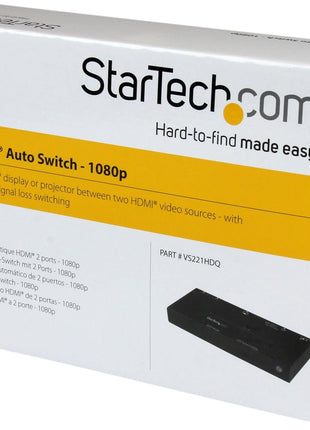 StarTech.com 2 Port HDMI Switch w/ Automatic and Priority Switching - 2 In 1 Out HDMI Selector with Automatic Priority Switching – 1080p, TAA (VS221HDQ)