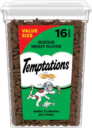 Temptations Cat Treats, Classic Crunchy and Soft Cat Treats, Seafood Medley Flavor, 30 oz. Tub