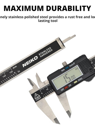 NEIKO 01407A Electronic Digital Caliper Measuring Tool, 0 - 6 Inches Stainless Steel Construction with Large LCD Screen Quick Change Button for Inch Fraction Millimeter Conversions, Digital Caliper Measuring Tool